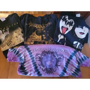 Vintage Rock T-Shirt 3pc Lot - Deep Purple, KISS, Johnny Cash Graphic Tee Large